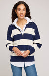 Gentle Fawn Idris Sweater in Navy Stripe, front view with cream stripes, available at Lemonberry Aurora