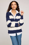 Gentle Fawn Idris Sweater Navy Stripe, front view showing relaxed fit and knit detail