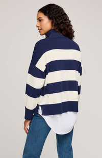 Gentle Fawn Idris Sweater Navy Stripe, back view with horizontal stripes