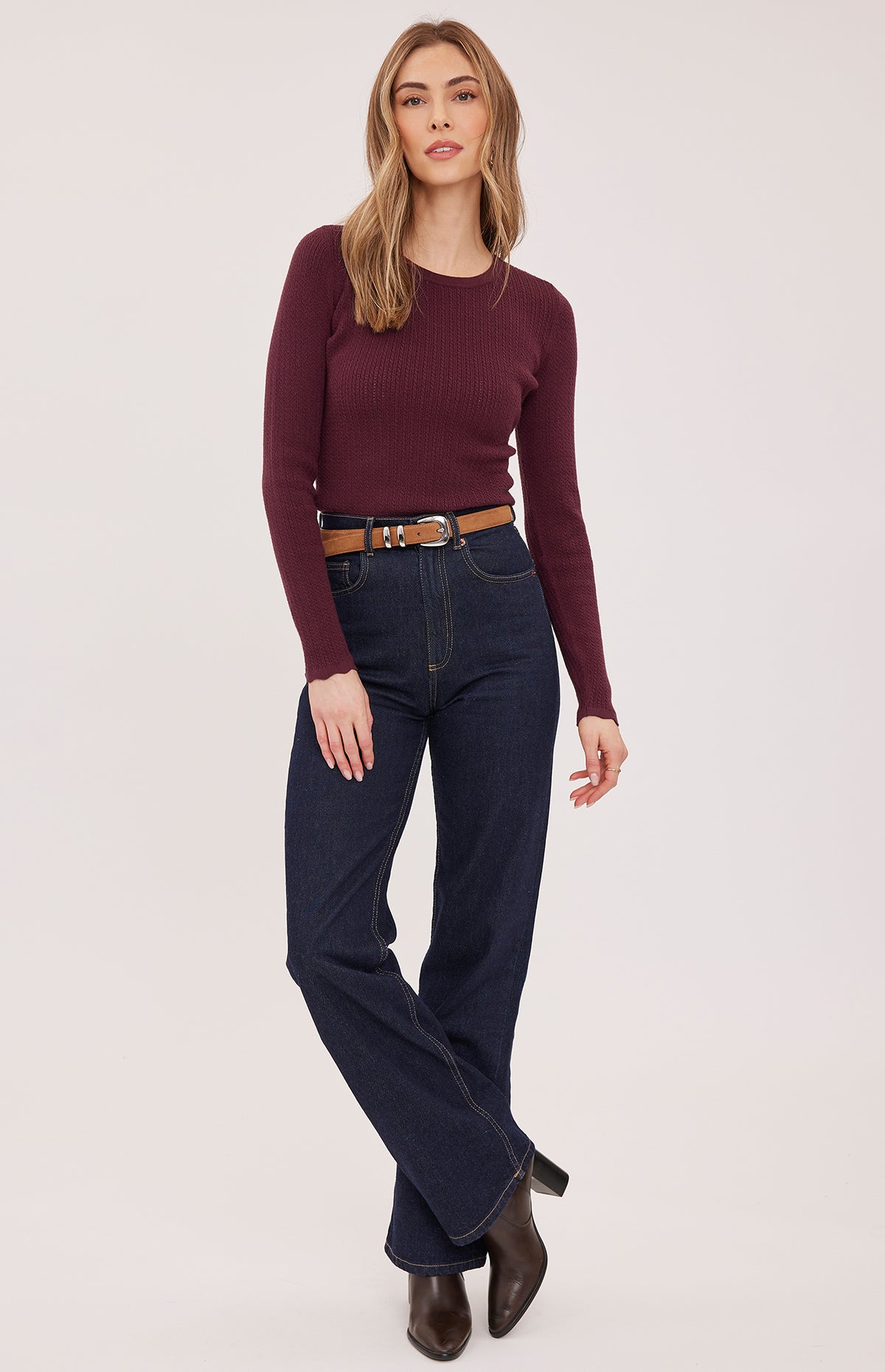 Gentle Fawn Celia Cable Knit Sweater in Port