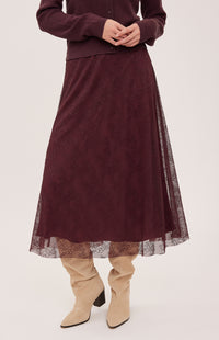 Gentle Fawn Lettie Lace Midi Skirt in Port