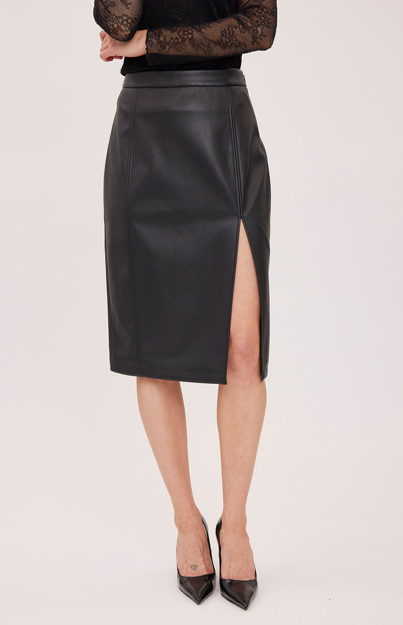 Gentle Fawn Lydia Vegan Leather Midi Skirt in Black