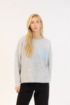 Lyla & Luxe Heart Pullover in light grey with blue heart detail – front view