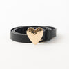 Heart belt by Lyla & Luxe with a gold heart-shaped buckle on a white background at Lemonberry in Aurora
