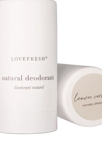 Close up of Lovefresh Natural Deodorant Stick in Lemon Verbena scent, highlighting its smooth texture and natural formula.
