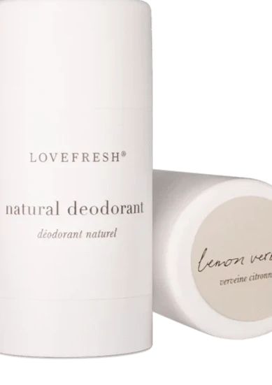 Close up of Lovefresh Natural Deodorant Stick in Lemon Verbena scent, highlighting its smooth texture and natural formula.