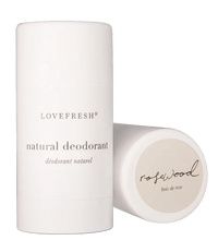 Close-up of Lovefresh Natural Deodorant Stick in Rosewood scent, highlighting its smooth texture and natural formula.