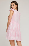 Back of the Gentle Fawn Maggie mini dress in red and white.