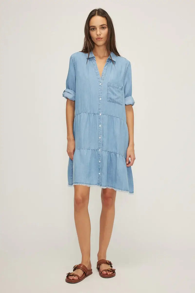 Front view of the Nancy Dress by Melissa Nepton, styled with brown sandals — summer-ready look from Lemonberry in Aurora, ON