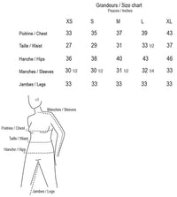 Size chart for Melissa Nepton clothing measurements with a diagram of a person