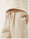 Close up of the Allen Pants in oat at Lemonberrry.
