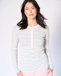 Preloved Nathalie Stripe Henley Top – Fitted Cotton