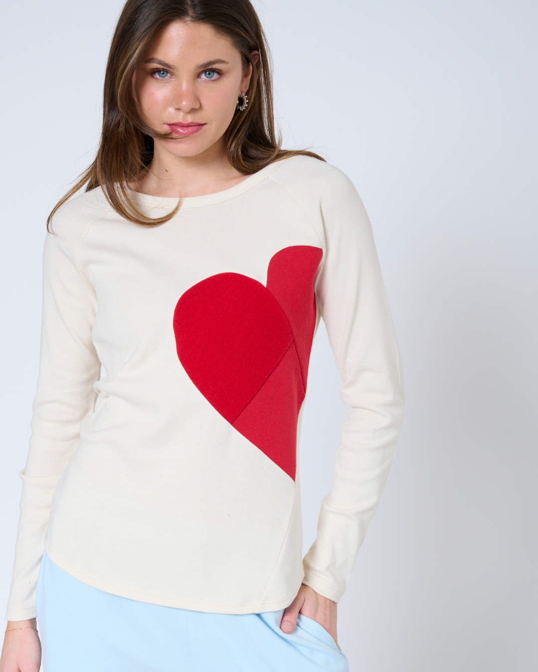 Preloved Tristanne Long Sleeve Top – Cotton Heart Appliqué