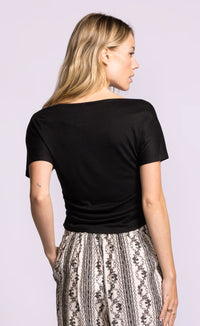 Pink Martini Cindy Top Black Draped Boat Neck Tee