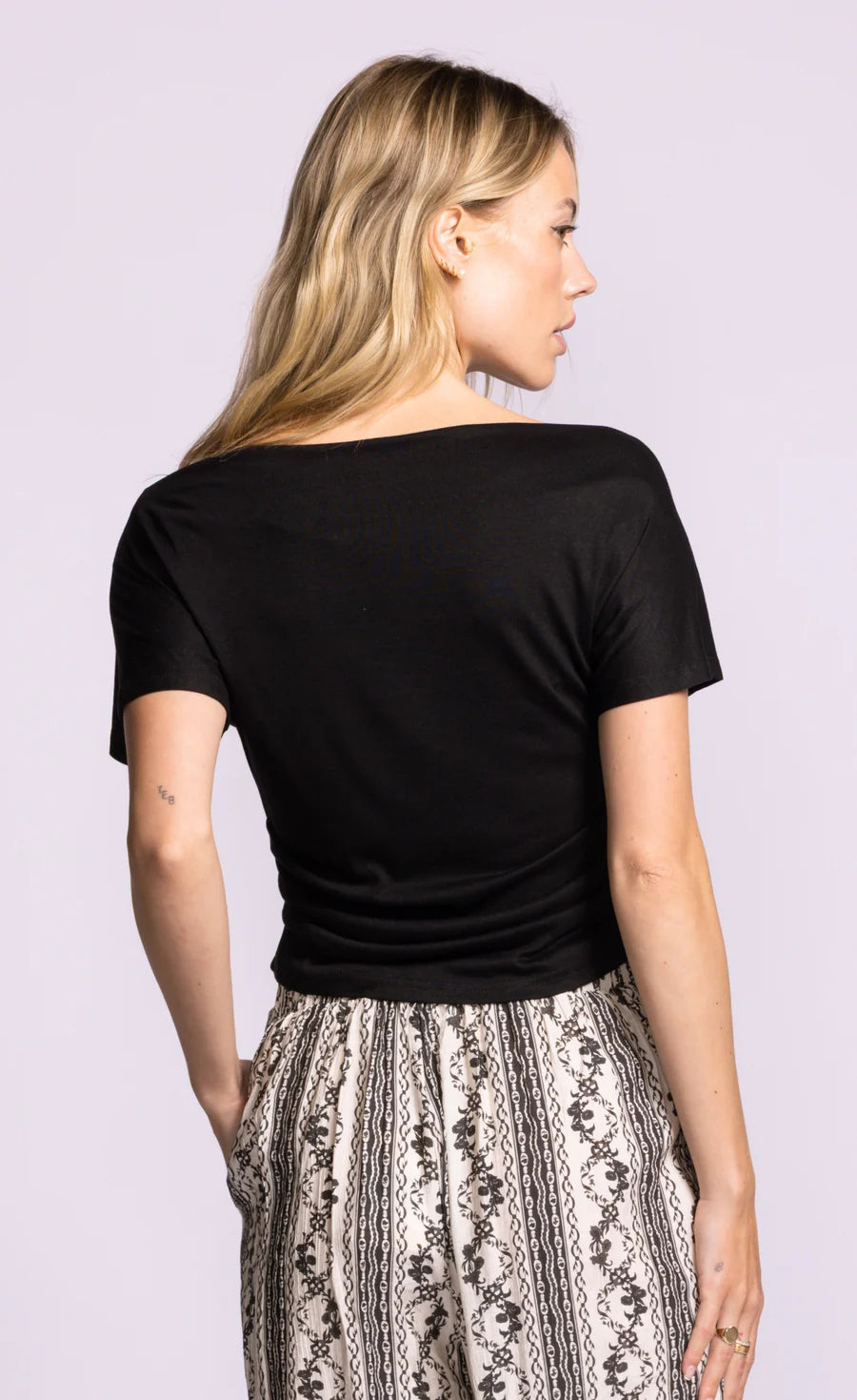 Pink Martini Cindy Top Black Draped Boat Neck Tee