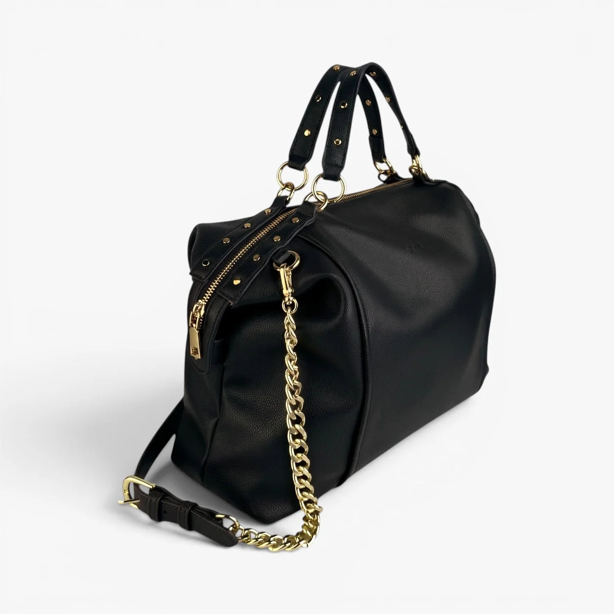 LONDON Top-Handle Satchel Bag With Removable Crossbody Strap - Black