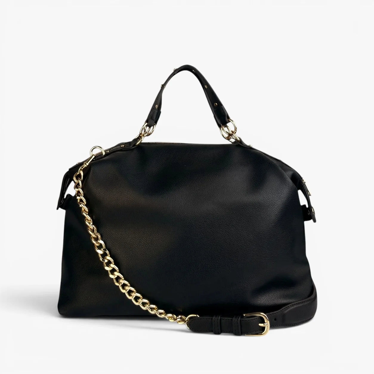 LONDON Top-Handle Satchel Bag With Removable Crossbody Strap - Black