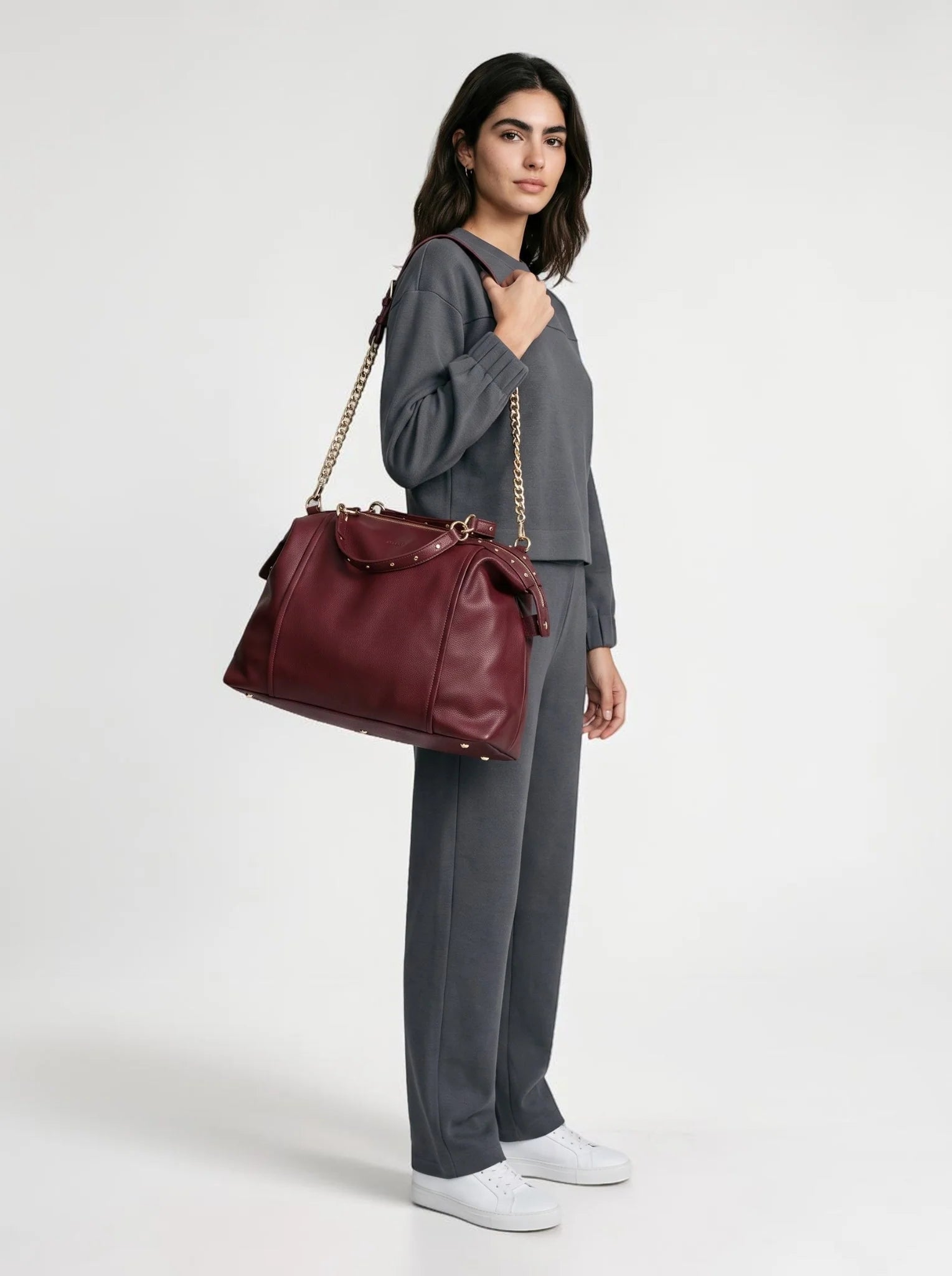 LONDON Top-Handle Satchel Bag With Removable Crossbody Strap - Black