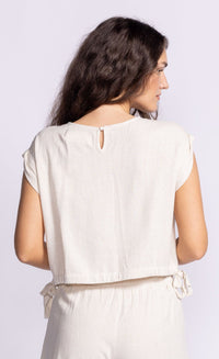 Back view of the Aiden Top by Pink Martini, featuring soft linen-viscose fabric and a flowy silhouette.