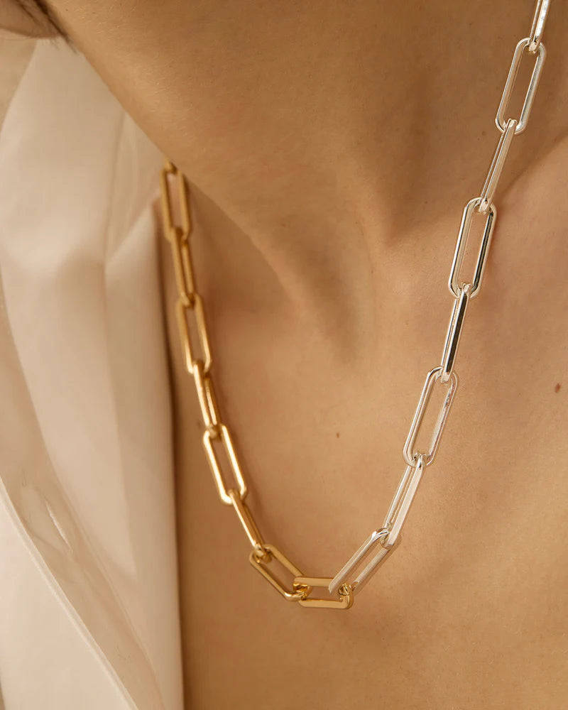 Jenny Bird Andi Slim Chain Necklace in two-tone detail view