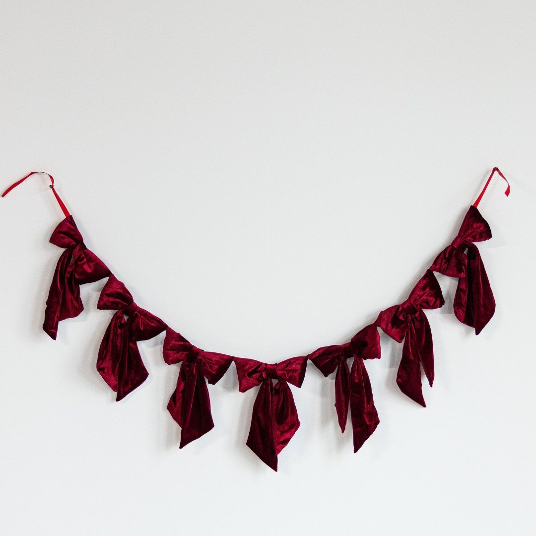 Bow Garland Red Velvet Fabric
