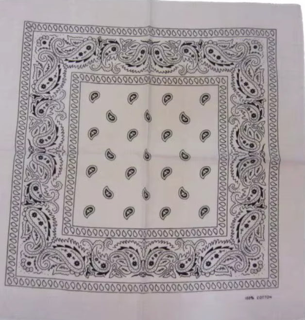 Bandana cotton paisley scarf in white flat-lay view Lemonberry Aurora