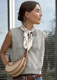 Bandana cotton paisley scarf worn as neck scarf detail view Lemonberry Aurora