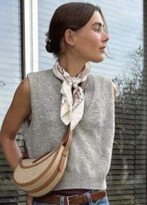 Bandana cotton paisley scarf worn as neck scarf detail view Lemonberry Aurora