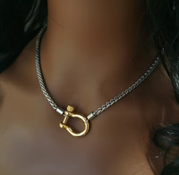 Hoopla Carabiner Horse Bit Stainless Steel Wheat Chain Necklace