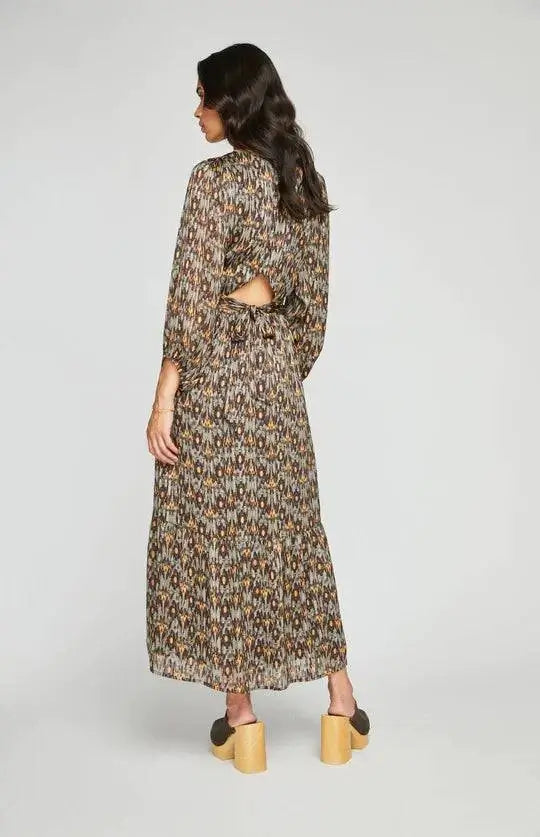 Back view of Beatrice Dress by Gentle Fawn featuring the cut-out detail and waist tie
