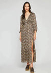 Model wearing the Beatrice Dress by Gentle Fawn in blue floral chiffon – front view, subtle shimmer detail