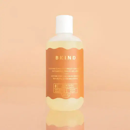 Close up of Bkind's Nail Polish Remover Bottle.