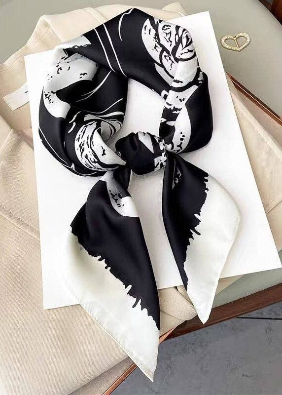 Black and white abstract print square scarf flat-lay view Lemonberry Aurora