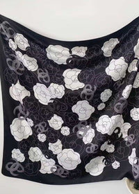 Black white and grey floral square scarf flat-lay view Lemonberry Aurora