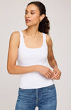 Blanche Tank in white by Gentle Fawn styled with minimal jewelry and dark denim