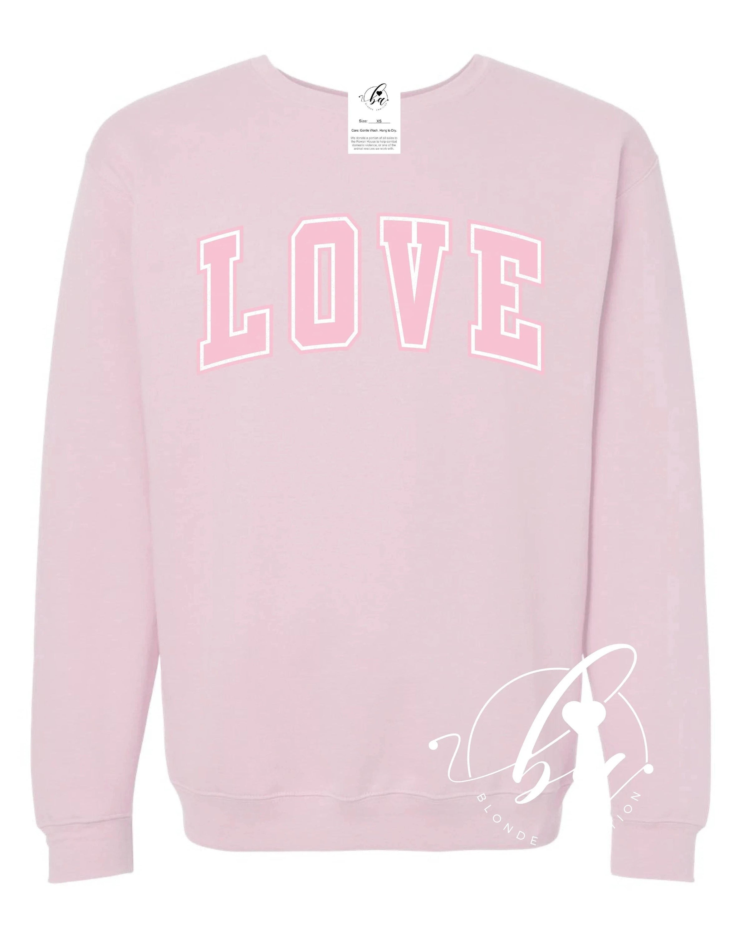 Blonde Ambition Tops Love Varsity Sweatshirt available at Lemonberry Boutique Aurora