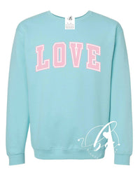 Blonde Ambition Tops Love Varsity Sweatshirt available at Lemonberry Boutique Aurora
