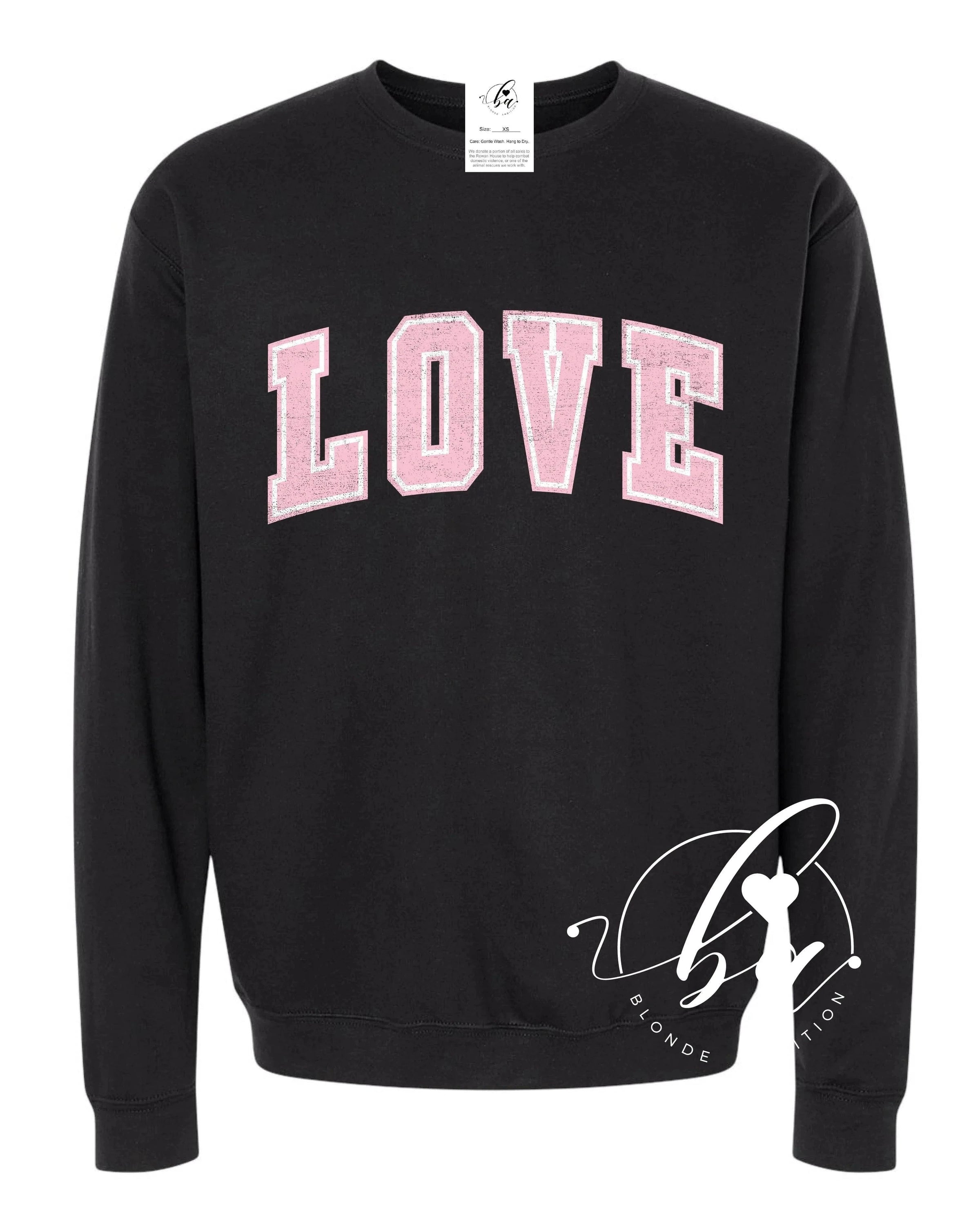 Blonde Ambition Tops Love Varsity Sweatshirt available at Lemonberry Boutique Aurora
