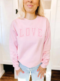 Blonde Ambition Tops Love Varsity Sweatshirt available at Lemonberry Boutique Aurora