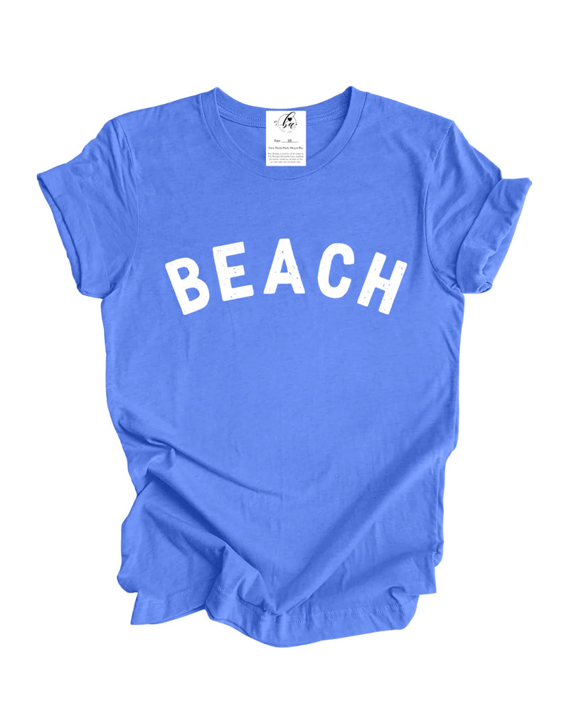 Blonde Ambition Beach graphic tee in blue front view Aurora Ontario boutique