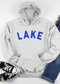 Blonde Ambition Lake graphic hoodie in heather grey front view Aurora Ontario boutique