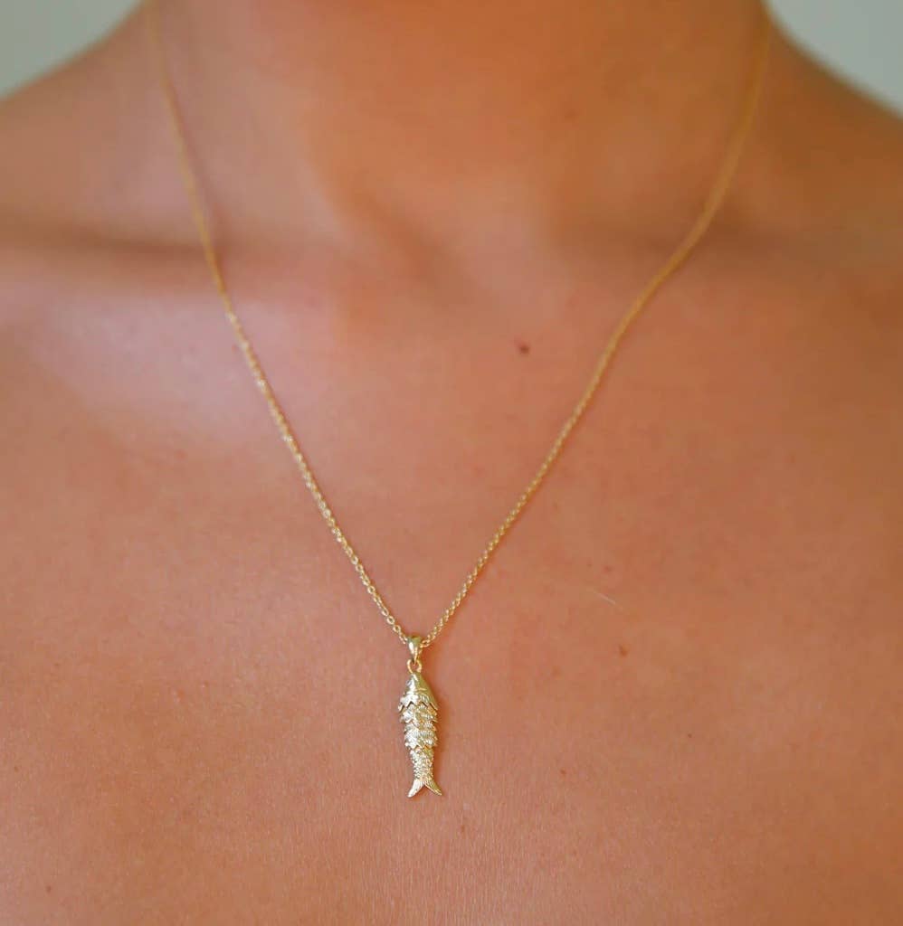 Lure- 14K Gold Steel Articulated Portuguese Fish Necklace 