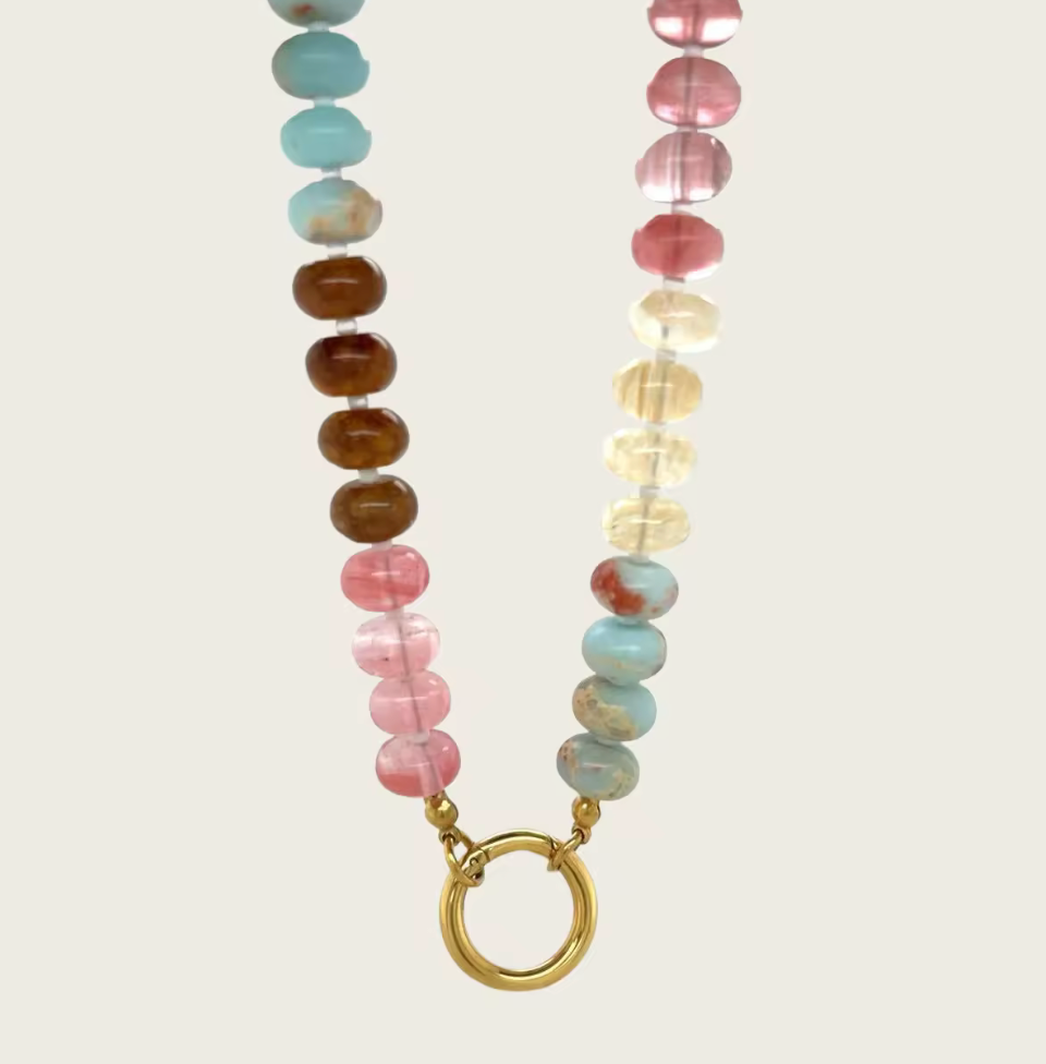 Gemstone Beaded Necklace with Charm Clasps