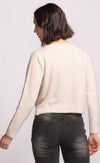 back view of Carmel Sweater beige knit cardigan – Lemonberry Aurora
