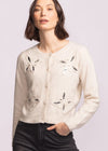 front view of Carmel Sweater in beige with sequin floral design – Lemonberry Aurora