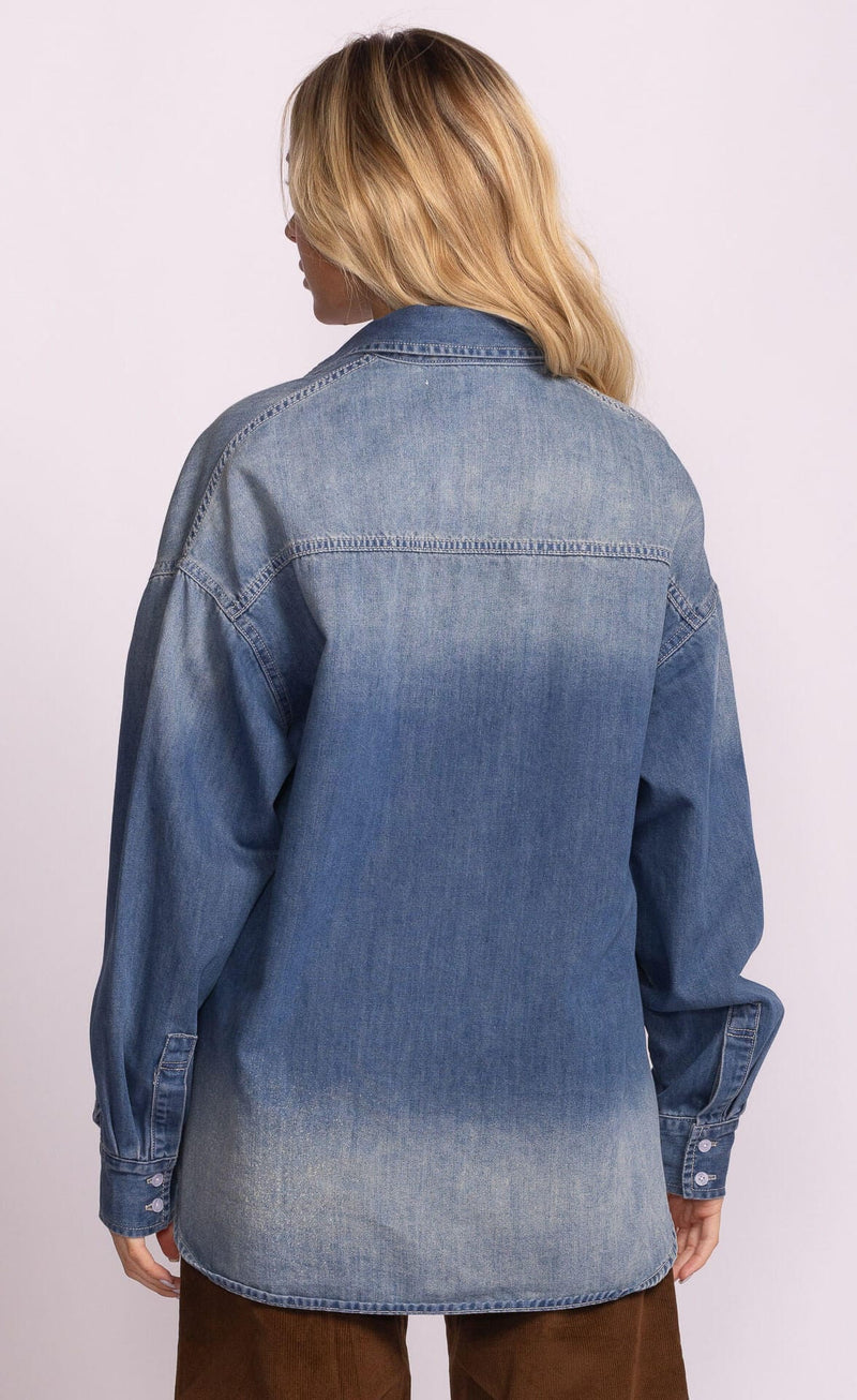 Back view of the Carter Jacket showing soft faded wash and relaxed drape