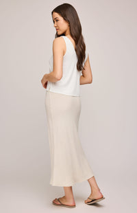 Back view of Cassia Skirt in Linen by Gentle Fawn – elastic waist and soft drape