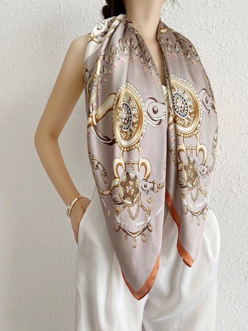 chain print square scarf lightweight 90x90 styled womens scarf
