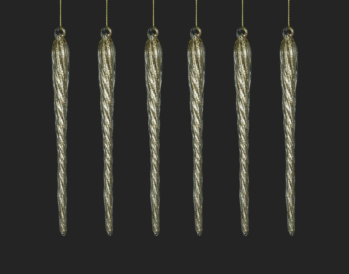 Champagne Glass Icicle Ornaments Set of 6 Lemonberry Aurora hanging display