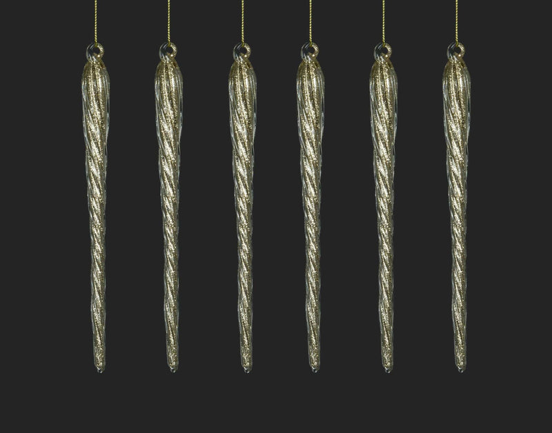 Champagne Glass Icicle Ornaments Set of 6 Lemonberry Aurora hanging display